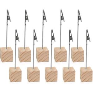 10 PCS Wooden Memo Clips Holder Table Numbers Place Card Holders Lightweight Wood Cube Base, Memo Photo Picture Paper Note Clip with Alligator Clip Clasp for Displaying Number Cards