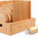 Adjustable bread loaf slicer + bread slicer guide for sourdough; sandwich bread slicer, butter cutter and spreader knife + foldable design, crumb tray, non-slip base, compact storage