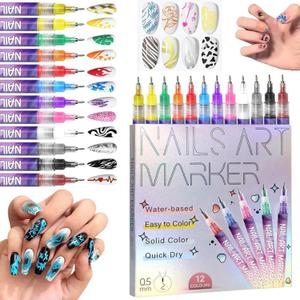 12 Colors Nail Art Marker Pens Set, Nail Markers for Nail Art, Suitable for Nail Art, Nail Painting, And Artistic Decorations; Suitable for Both Children And Adults, Nail Art Pen Set for Beginners