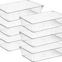 Ravinte 6 Pack Drawer Organizer - 6" X 9" Plastic Storage Bins, Acrylic Organizers with Non-Slip Pads Clear Desk Storage Tray for Makeup, Jewelries, Kitchen Utensils, Bathroom and Office