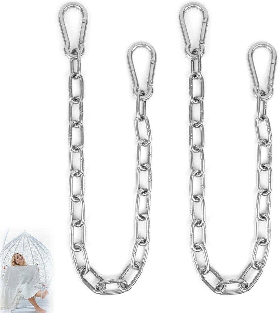 2 Pack 1/5 Inch Heavy Duty Chains, 30 Inch Swing Extension Chain with Carabiners, Adjustable 440LB Metal Hanging Chain for Indoor Outdoor Porch Swing Hammock Chair Punching Bags Gym Machines