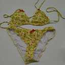 Alyweatry Women Y2k Bikinis Sets Coquette Aesthetic Bows Halter Tie Up Bikini Top High Cut Elastic Waist Bikini Bottom (Small, Lemon Print)