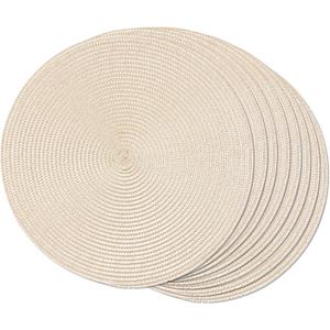 FunWheat Round Braided Placemats Set of 8 Place Mats for Dining Table Woven Washable Non-Slip Table Mats 15 Inch(Ivory,8pcs)
