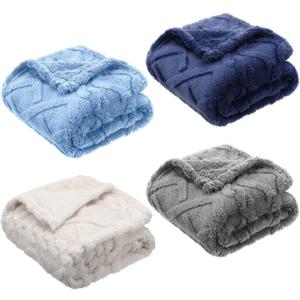 VitalCozy 4 Pcs Soft Fleece Baby Blankets Set 30" x 40" 3D Plush Warm Nursery Swaddling Bed Blanket Little Boys Girls Infant Toddlers and Newborn Receiving Gifts Blankets(Blue Set)