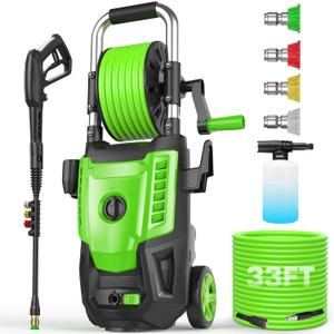 4800 PSI Electric Pressure Washer- 4.0 GPM High Power Washer with 33FT Hose Reel, 4 Spray Tips and Soap Bottle for Car Washing, Fence Cleaning, Patio MaintenanceUpgraded(Green)