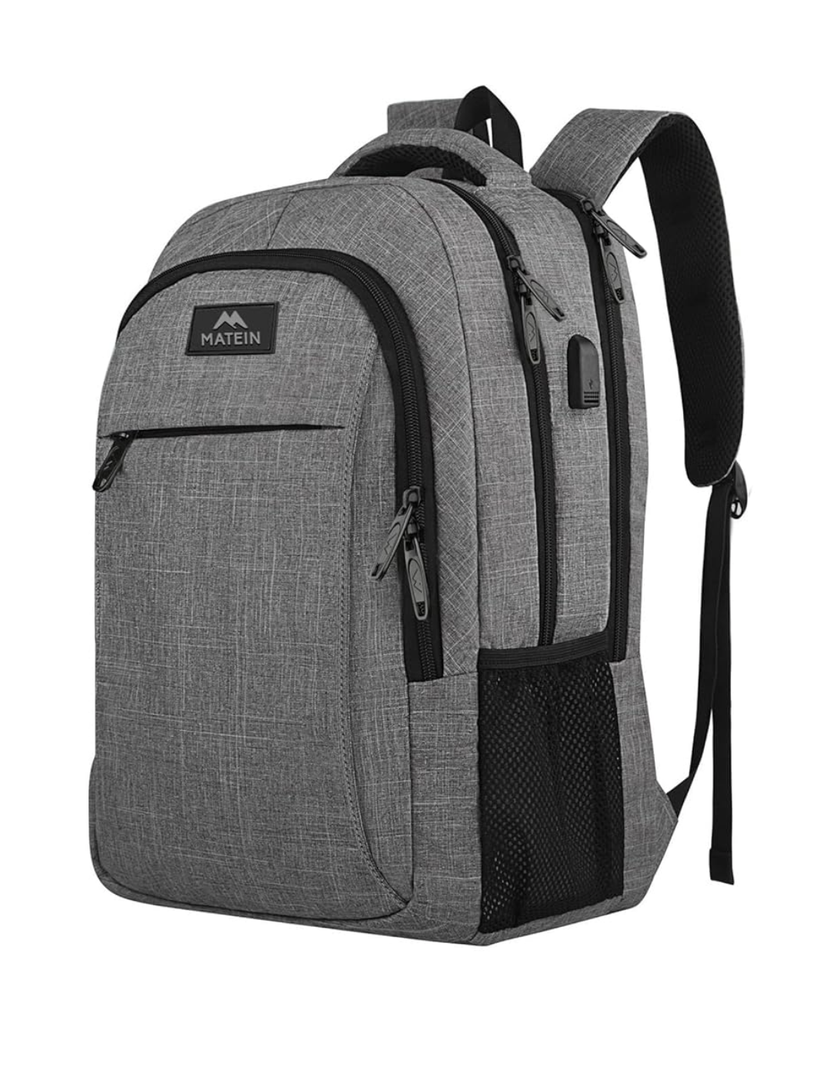 MATEIN Travel Laptop Backpack, Business Anti Theft Slim Sturdy Laptops Backpack with USB Charging Port, Water Resistant College School Computer Bag Gift for Men & Women Fits 15.6 Inch Notebook, Grey