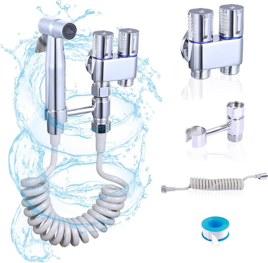 Peisaluo Handheld Toilet Bidet Sprayer for Toilet, Muslim Shower Bidet Toilet Hose Sprayer Kit, Jet Spray Bidet Attachment Connected to Faucet for Cloth Diaper Care and Feminine Wash (Silver)