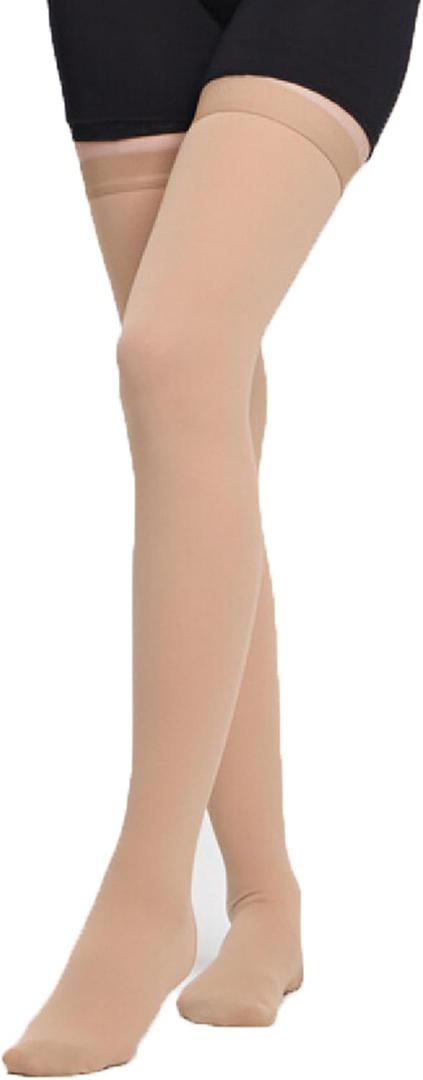 Medical Compression Thigh High Anti Embolism Stockings 15-20mmHg, for Edema, Varicose Veins, Swelling with Inspection Hole, Women & Men (Medium, Nude)