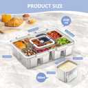 Snackle Box Container with 8 Removable Stainless Steel Containers Clear Divided Serving Snack Tray with Lid & Handle Leak-Proof for Wet/Dry Food Perfect for Parties, Travel, Office