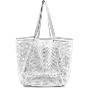 HOHOM Beach Bags for Women, Summer Travel Mesh Tote Bag with Large Inner Pocket, Sandproof Woven Shoulder Handbag
