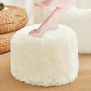 Fuzzy Fluffy Beige bean bag chair covers with Soft Plush Texture – Beige foot rest Design for Stuffed Animal Storage, Cozy Furry bean bag chair cover, (No Filler) 14"x14"x11" for Couch Living Room