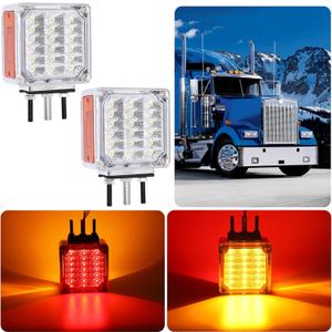 Pedestal Fender Light Double-Face Square Amber/Red 39 LED Clear Lens Stud Mount Stop Turn Tail Signal Trailer Light for Semi Truck Peterbilt Kenworth Freightliner Towing Dual-Face Waterproof 2 Pack