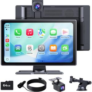 Carplay Screen for Apple Carplay & Android Auto, 9" HD IPS Wireless Touch Car Play Screen for Car, 4K Dash Cam, 1080p Backup Camera, Voice Control, Navigation, Mirror Link, Bluetooth, FM
