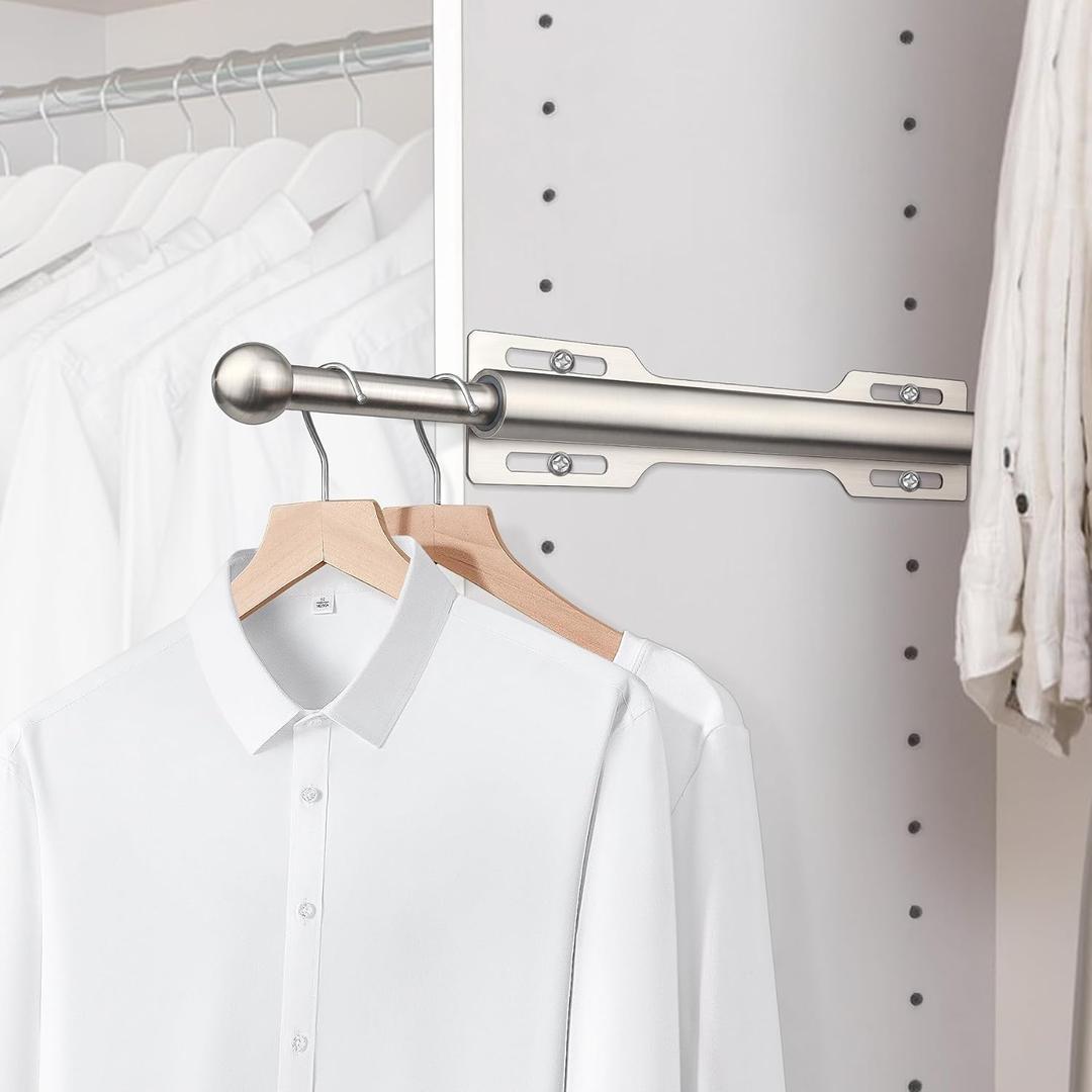 FIRJOY 12" Valet Rod for Closet Pull Out (1 Pack, Brushed Nickel)