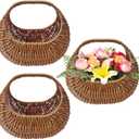3PCS Woven Flower Girl Basket,Small Wicker Basket with Handle,Half Moon Wicker Flower Girl Basket for Wedding, Gifts,Home Decor,Elegant Storage Solution,Versatile DIY Projects