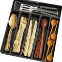 Silverware Organizer for Kitchen Drawers,BPA Free Cutlery Drawer Organizer,6 Slots Plastic Utensils Organizer Suitable as In-Drawer Silverware Holder and Tray,Flatware,Knife,Fork,Spoon Organizer,Black