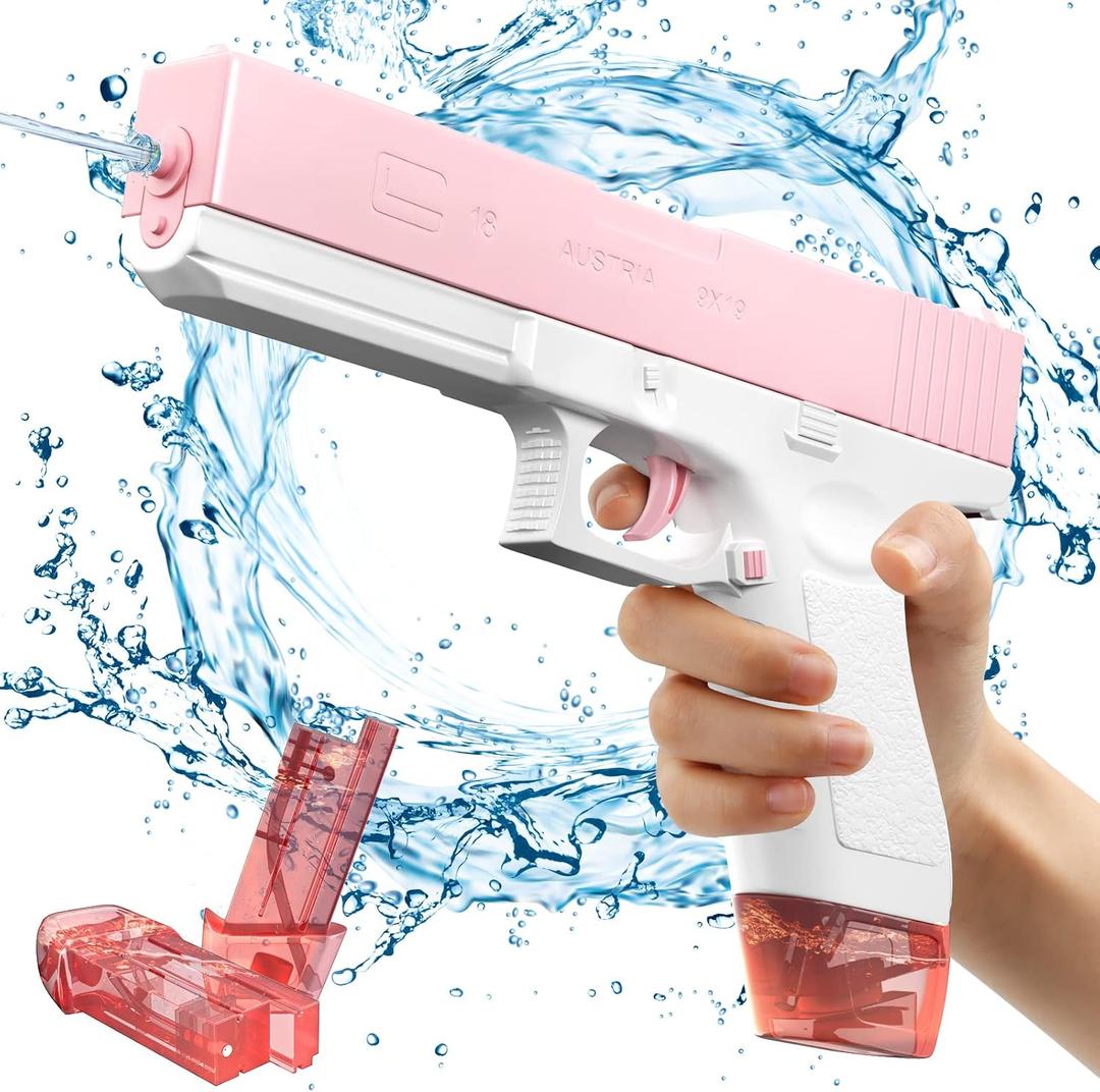 You And I Hooray Electric Water Gun Automatic Squirt Guns, 2 Water Tank & 2 Batteries One-Button Automatic Water Soaker Gun Toy, Kids Boys Adults Summer Pool Toy Party Beach