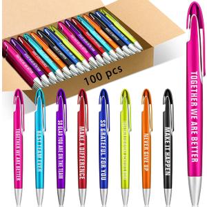 Lincia 100 Pcs Employee Appreciation Ballpoint Pens Bulk with Inspirational Quotes Retractable Medium Point Affirmation Pens with Black Ink Thank You Gifts for OT Month, Back to School, Nurse, Teacher