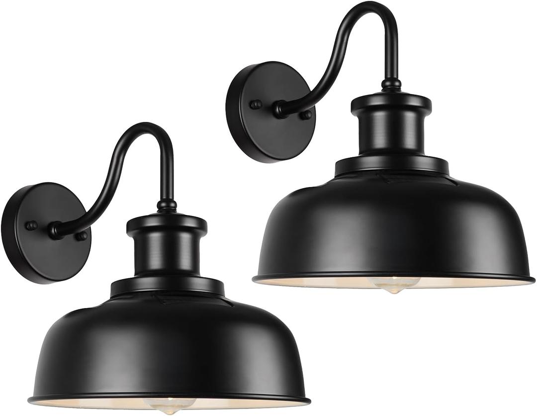 Solar Barn Lights for Outside, Outdoor Wall Lights Solar Powered, Farmhouse Exterior Wall Sconces, Industrial Exterior Lighting Fixture, Rustic Lantern for Garage, Barn, Shed,RZSR007-2