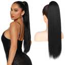 Flufymooz ponytail extension, 22 Inch Long Straight Drawstring Ponytail Synthetic Hairpieces Fake Pony Tails Natural Soft Clip in Hair Extension ponytail for Women (Natural Black)
