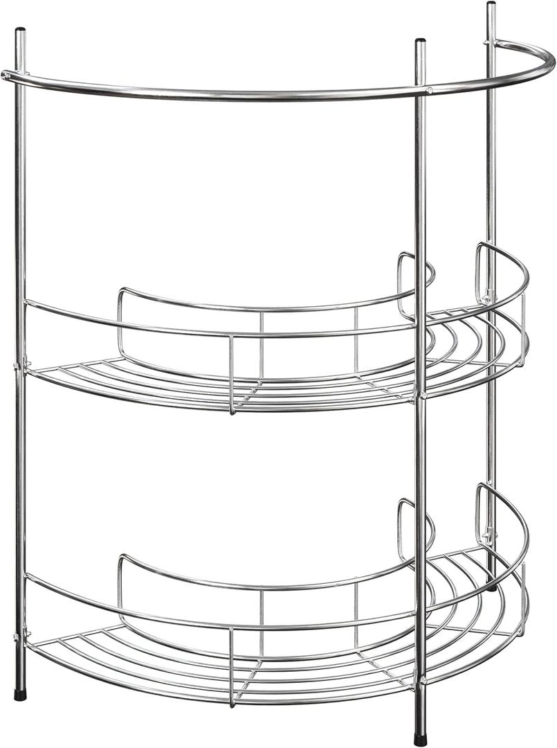 Pedestal Sink Organizer - Compact Under the Sink Rack with 2 Storage Shelves and Towel Holder - Space Saving Bathroom Storage by Lavish Home (Silver)