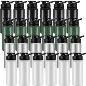 Domensi 24 Pack Aluminum Water Bottle Bulk Reusable Water Bottle, Lightweight Easy Carry Leakproof with Snap Lid Travel Bottles, for Gym Outdoor Sports Cycling Camping Fishing (17oz,Dark Colors)
