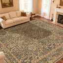 Extra Large 10x14 Area Rug for Living Room, Washable Rugs for Dining Room, Bedroom, Non Slip Stain Resistant Carpet, Low Pile Vintage Floral Rug (Goldenrod)
