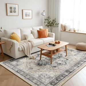 Area Rugs 6x9,Washable Area Rug for Living Room,Low Pile Rug,Non-Slip Non-Shedding Bedroom Rug,Indoor Modern Carpet for Bedroom Kitchen Dining Room Home Dcor (Beige, 6x9)