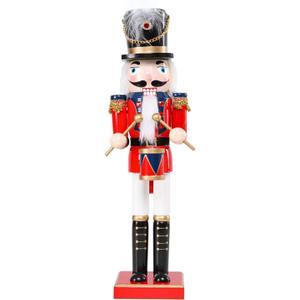 MUMTOP 15 Inch Nutcracker Christmas Decorations, Wooden Nutcracker Drummer Figures Ornament Christmas Nutcracker Soldier Decorations for Table Desktop Fireplace Indoor Home Winter, Red