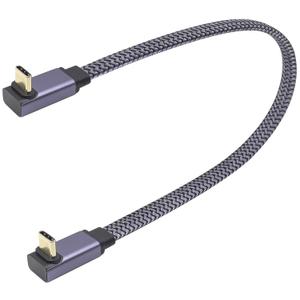 AAOTOKK Braided 90 Degree USB 3.1 Type C Cable Flat Short Up&Down Angle USB Type C 3.1 Male 4K@60Hz Extension Cable Supports Charging, Data, Audio, Video Cable for Laptop&Tablet&Mobile Phone (0.3M-M/ M)