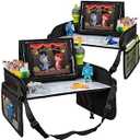 Lusso Gear Kids Lap Desk Tray (Value 2 Pack) - Mesh Pockets & Cup Holder for Car Travel Essentials - Car Seat Tray for Kids Travel & Tablet Holder - Dry-Erase Surface for Road Trip Activities - Black