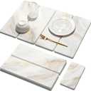 Large Stone Dish Drying Mat for Kitchen Counter, 2 PCS Quick Dry Stone Mats, Foldable Water Absorbing Diatomaceous Earth Drying Dishes Pad for Countertop Bottle Utensil Cup(Yellow White 24"x16"&8"x4")