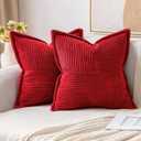 MIULEE Boho Decorative Pillow Covers for Couch Bed Sofa Farmhouse Home Decor 24x24 inch Set of 2 Red Throw Pillow Broadside Soft Corduroy Pillowcase with Splicing Cushion Livingroom (24" x 24" (Pack of 2))