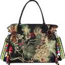 Jursccu Women Canvas Tote Bags Embroidery Handbags Stylish Casual Shoulder Bags