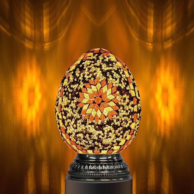 Marrakech Turkish Moroccan Table Lamp with Handmade Mosaic Glass, Stained Glass Lamp with Tiffany Style, Vintage Lamp with Bronze Base Including LED Bulb for Living Room Bedroom Decor (Yellow)