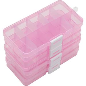 Yansanido 4 Pcs 10 Grids 5 Inch x 2.5 Inch Adjustable Small Removable Plastic Jewelry Organizer Divider Storage Box Jewelry Earring Tool Containers (Pink)