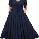CICIDUDU Plus Size Casual Summer Boho Maxi Dress for Curvy Women Short Sleeve Tiered Flowy A-line Long Dress with Pockets (XL)