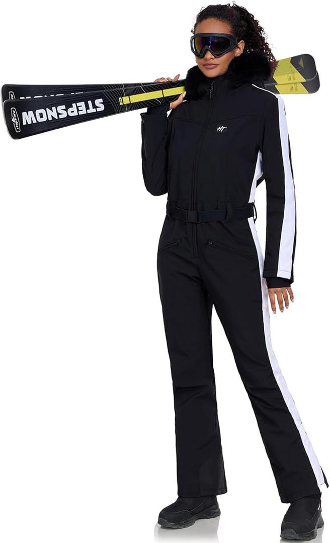 HOTIAN Women One Piece Ski Suits Slim Fit Overalls Jumpsuits Waterproof Winter Outdoor Snowboard Snow Suits, Large