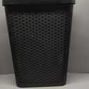 Mind Reader Slim Laundry Hamper with Lid, 40L Clothes Basket, Narrow Tapered Design with Ventilated Cutout Pattern, Plastic, Black, Single