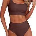 ANRABESS Women's High Waisted Bikini Sets Two Piece Tummy Control Swimsuits High Cut Summer Beach Vacation Bathing Suits (Brown, S)