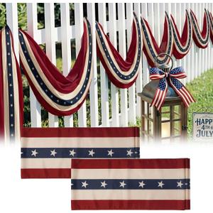 4th of July Decorations: 2pcs 1.6x18ft Vintage Retro American Flag Banner Outdoor Decorations for Front Door Porch Fence, Patriotic Fourth of July Decor for 250th Anniversary Memorial Independence Day