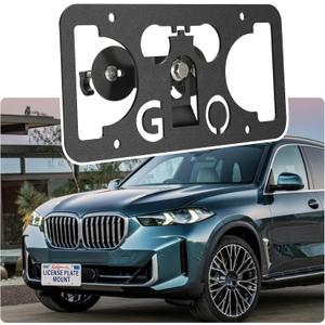 No Drill License Plate Holder Compatible with BMW X5 [G05] 2019-2025 Front Grille License Plate Mount Bumper Bracket Holder Car Tag Frame Adapter Accessories
