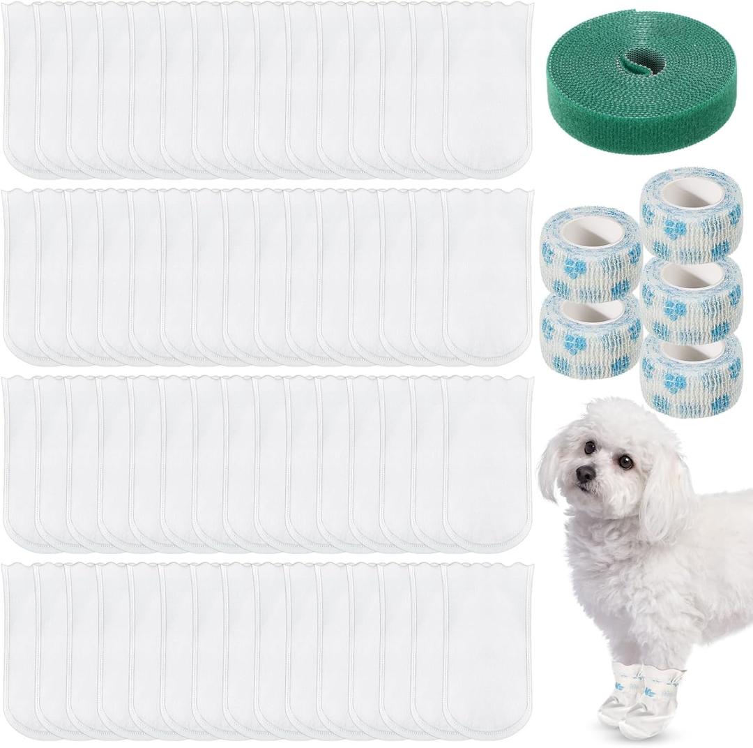 100 Pcs Disposable Dog Paw Protector Adjustable Pet Boots Dog Feet Covers for Paw Protection with Self Adhesive Bandage for Dogs Indoor Outdoor Walking Foot Muffs  8 x 16.51 cm / 3.15 x 6.5 inches