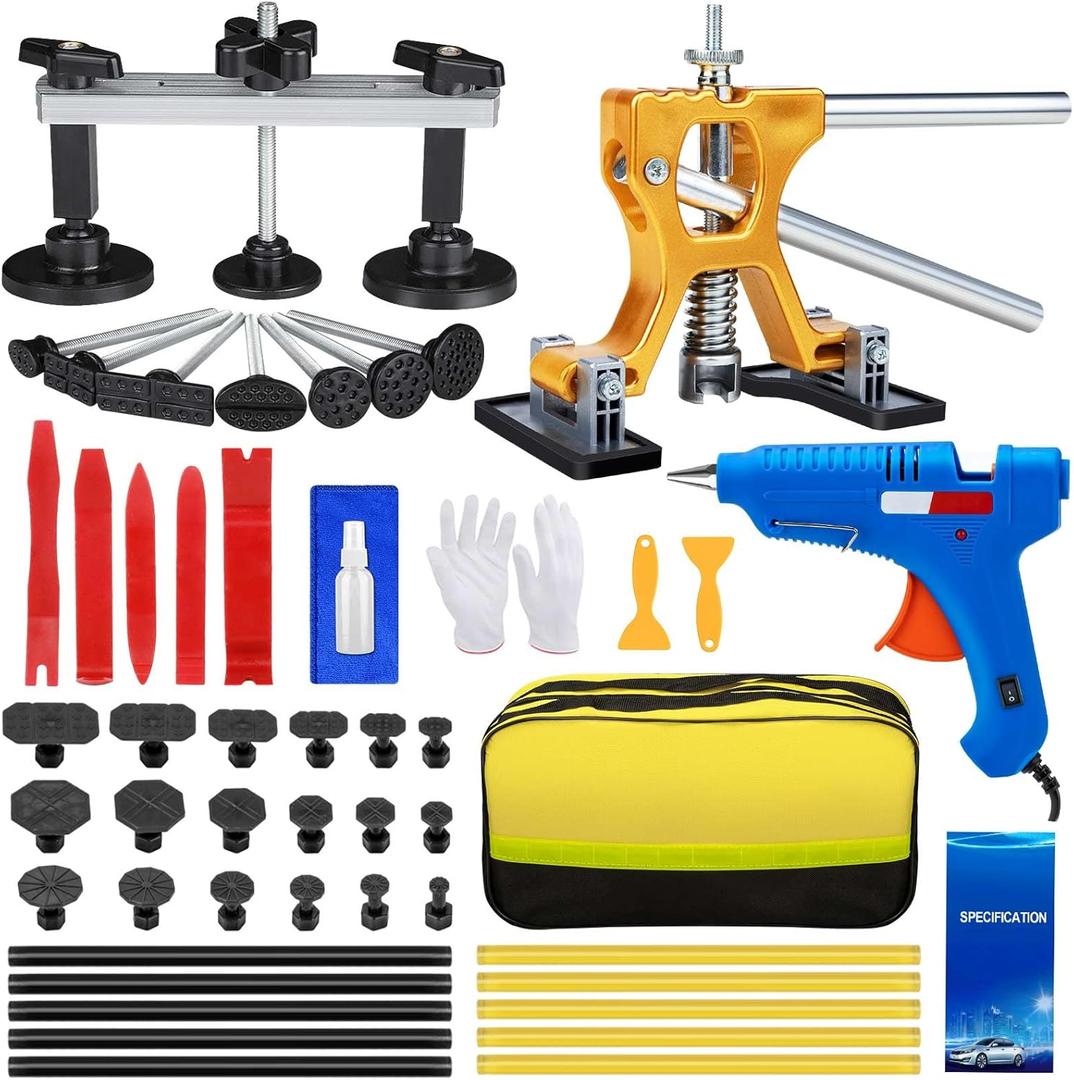 Car Dent Puller Kit, 53Pcs Paintless Dent Removal Kit with Adjustable Bridge Puller & Golden Lifter, Dent Repair Kit for Car Hail Damage Large & Small Dent, Refrigerator Door Dent DIY Removal