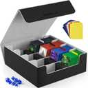 Mlikero Card Deck Case, 2400+ Trading Card Storage Box with 10 Colorful Dividers and 4 Foam Stoppers, Leather Magnetic Closure Commander Deck Box Fit for MTG, TCG (4 Rows, Black&Grey)