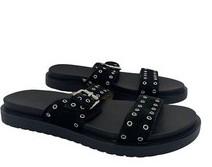 SIKELO Womens Flat Sandals Comfortable Wide Width Open Toe Slides with Adjustable Double Buckle Slip on Summer Beach Shoes 10