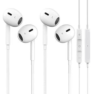 2 Packs- Wired Headphones for iPhone Earbuds Built-in Microphone & Volume Control Nosie Reduction Headsets Compatible with iPhone 14/13/12/11/XR/XS/X/8/7/SE/Pro/Pro Max/Support All iOS System