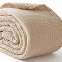 100% Cotton Blanket Large 50"x 70", 6 Layers Muslin Blankets, Cooling and Soft Throw Blanket for Bed and Couch, Breathable Quilt Bedspread, Gauze Bedding for Adults, Oatmeal, Beige Linen