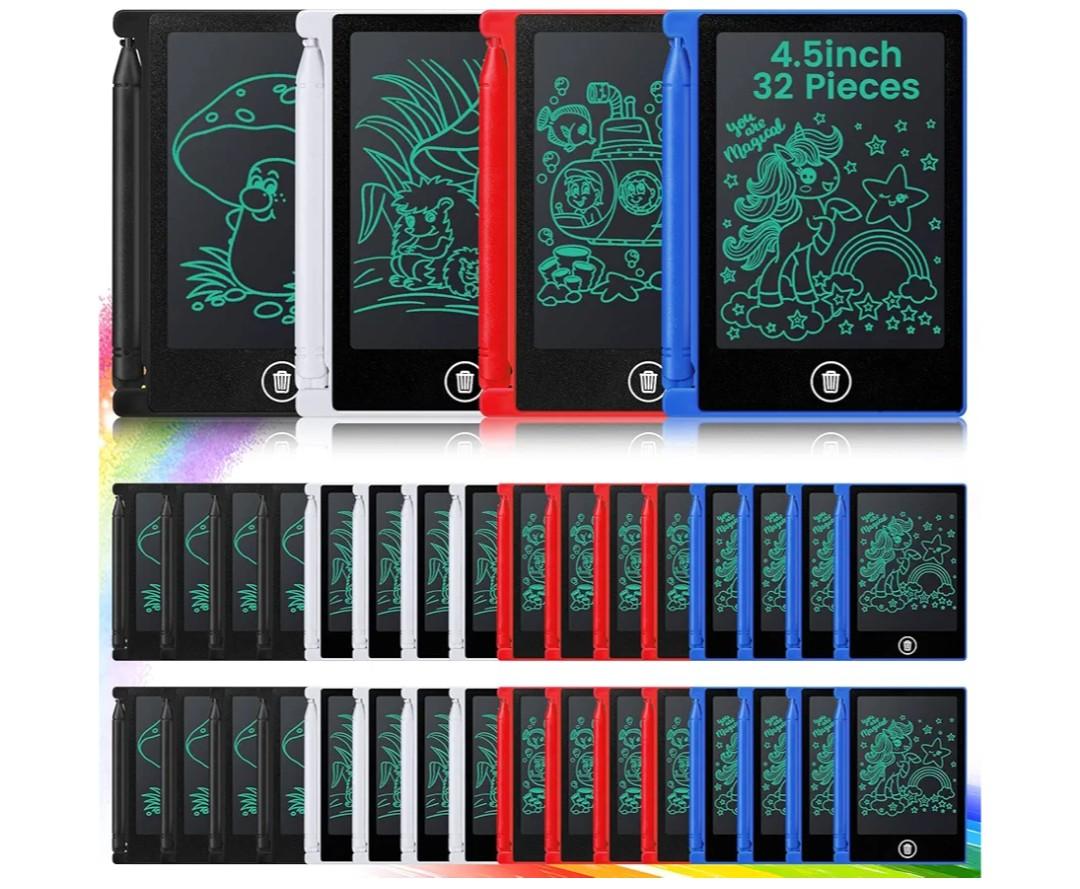 Zhehao 32 Pcs Mini LCD Writing Tablet 4.5 Inch Educational Toys Learning Writing Pad Erasable Drawing Pad Reusable Toy Gift Preschool Art Board for Birthday Favor(Plain Colors)