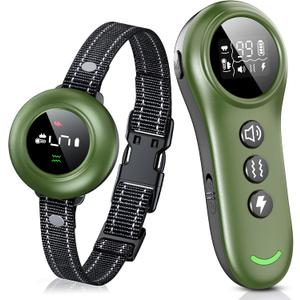 2-in-1 Dog Shock Collar & Dog Bark Collar - Smart Anti Barking Dog Training Collar with 5 Adjustable Sensitivity & 3300FT Remote for All Breeds IP67 Waterproof Rechargeable E-Collar (Green)